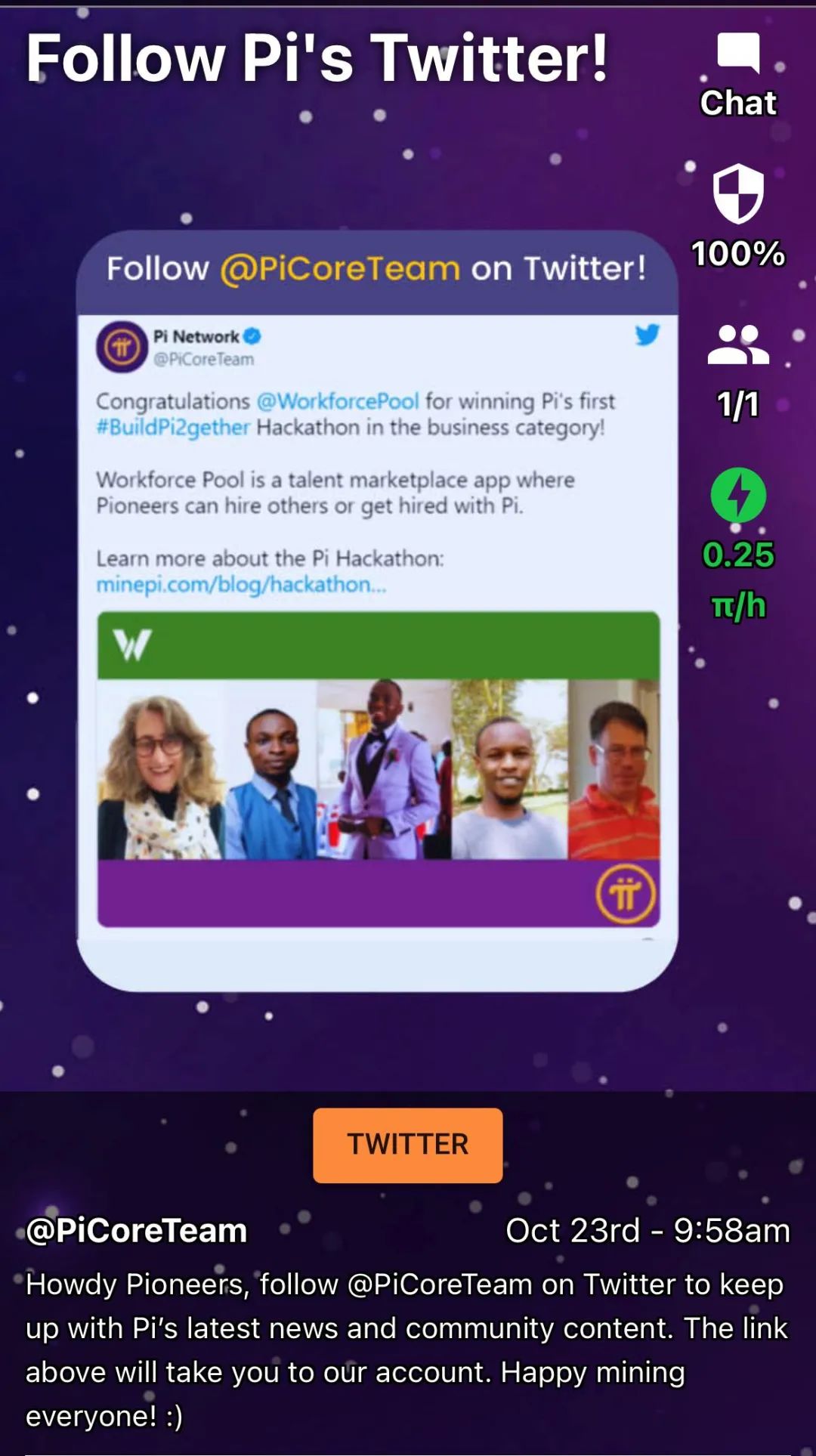 Pi APP首页更新，欢迎关注Pi核心团队推特@PiCoreTeam